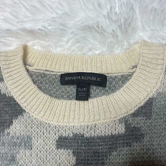 Banana Republic Sweater Camo Grey Size Small Cotton Wool Mohair Blend - Picture 2 of 8